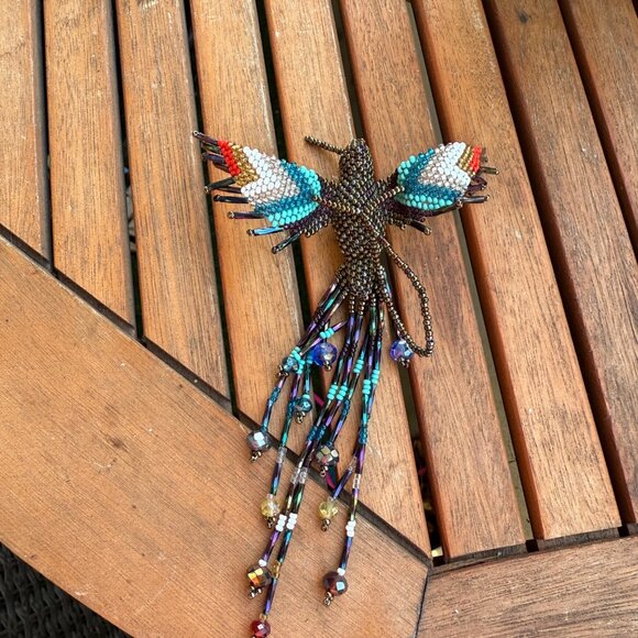 Beaded Hummingbird Hanging Decoration With Multi-Color Beads & Tassels - Picture 5 of 5